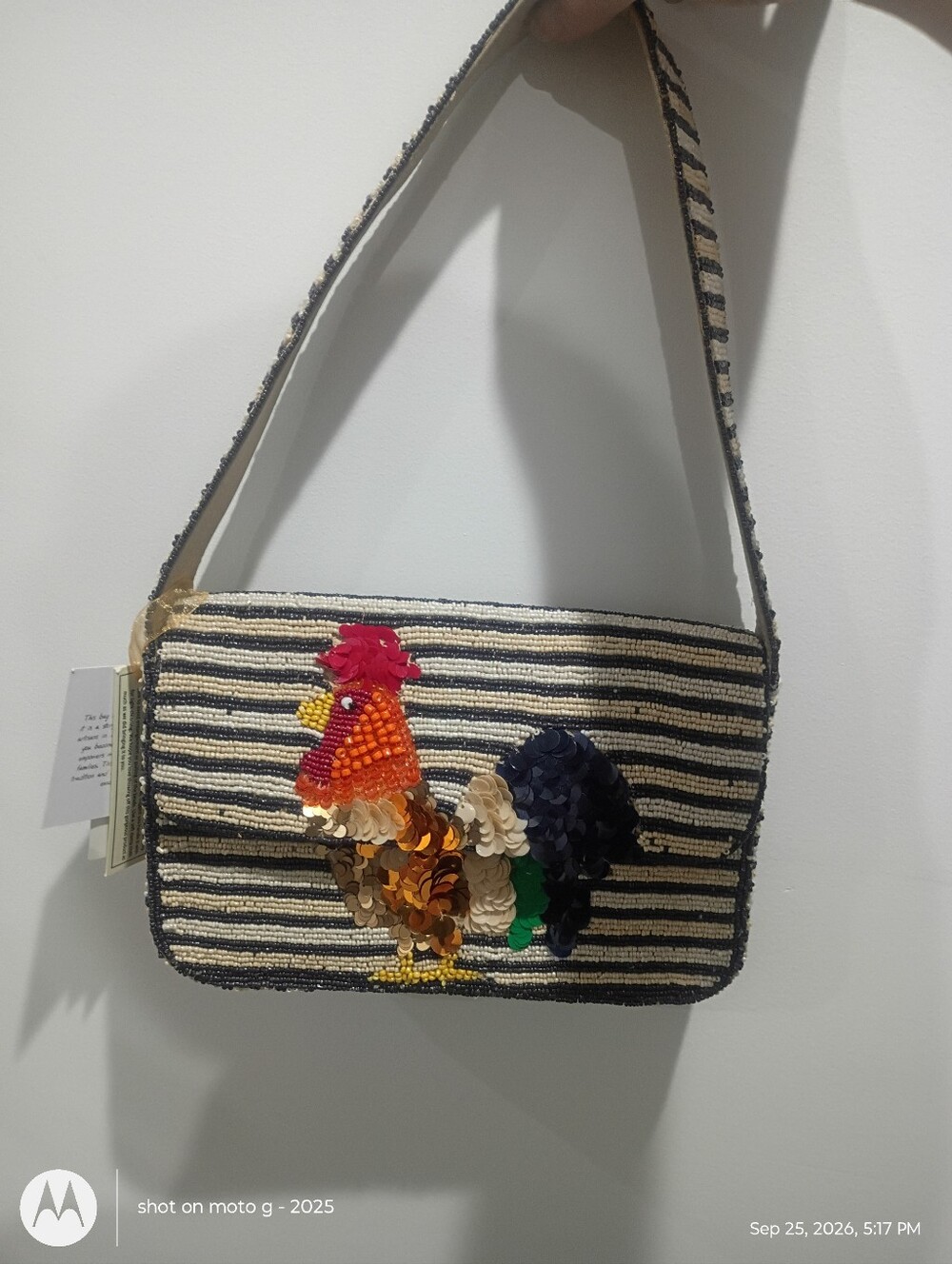RARE viral beaded bag - Striped Sequin Rooster Shoulder Bag